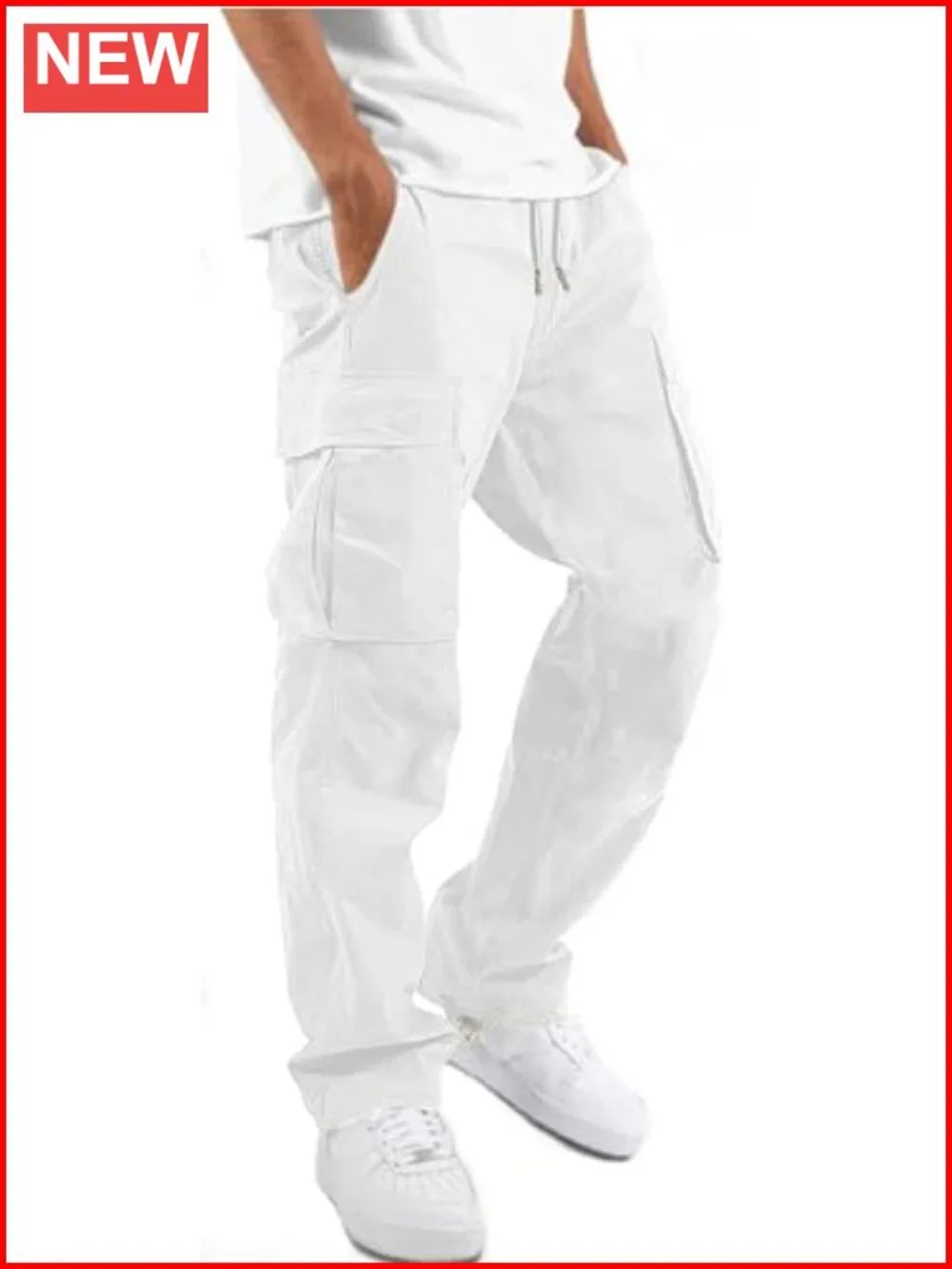 Men's Casual Joggers Pants Hiking Drawstring Cargo Straight Leg
